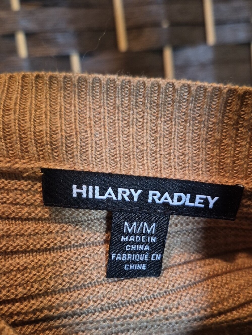 Hilary Radley V-Neck Ribbed Sweater in Camel - Picture 2 of 7